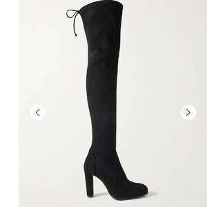Stuart Weitzman Highland Over The Knee‎ Boot Black Suede  Size 7.5 Narrow